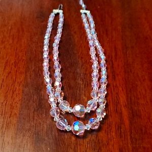 Vintage Pink crystal beads necklace